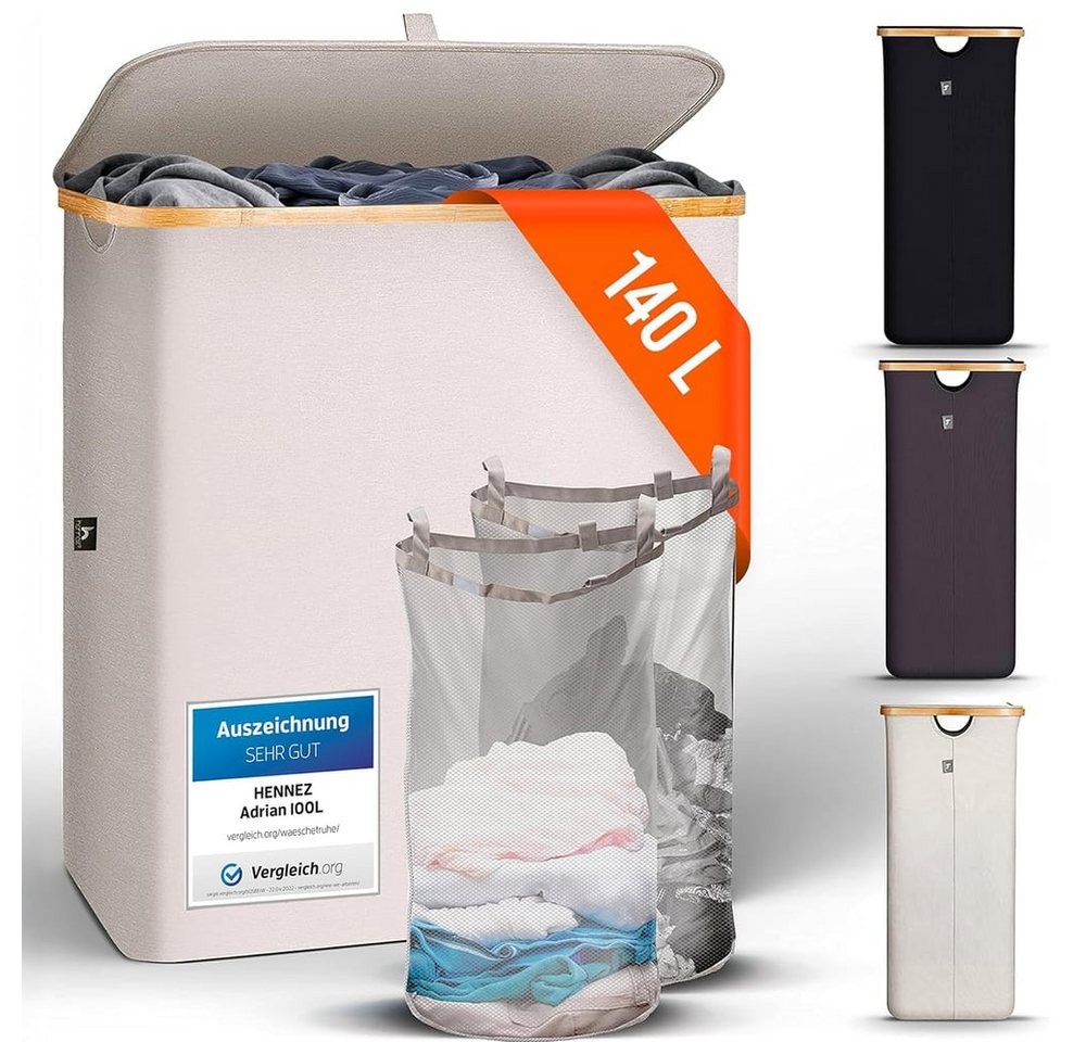 HENNEZ Wäschekorb Bambus mit Deckel 2 Fächer, 140L Wäschesack - Wäschesortierer Wäschebox Wäschetonne Wäschesammler HENNEZ Wäschekorb Bambus mit Deckel 2 Fächer, 140L Wäschesack - Wäschesortierer Wäschebox Wäschetonne Wäschesammler von HENNEZ
