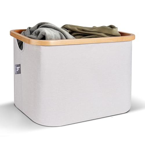 HENNEZ Korb zur Aufbewahrung 40L Beige - Grau Aufbewahrungskorb Groß kompatibel Ikea Kallax Regal Aufbewahrungsboxen - Stoffboxen Kisten Wäschekorb Stoff faltbar Regalkorb von HENNEZ