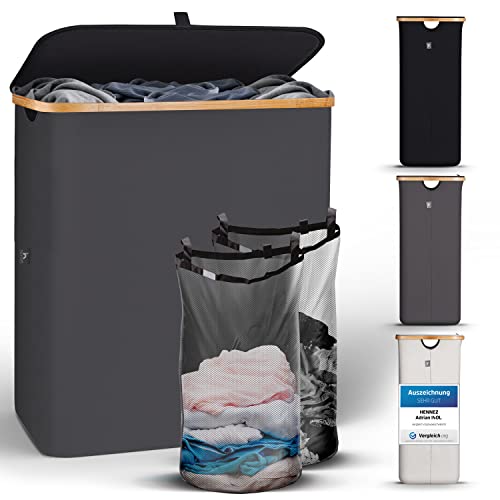HENNEZ Wäschekorb mit Deckel 2 Fächer schmal grau 140L Wäschesack - Wäschesortierer Wäschebox Wäschetonne Wäschesammler Wäschetruhe Waschekorbsammler laundry baskets HENNEZ Wäschekorb mit Deckel 2 Fächer schmal grau 140L Wäschesack - Wäschesortierer Wäschebox Wäschetonne Wäschesammler Wäschetruhe Waschekorbsammler laundry baskets von HENNEZ