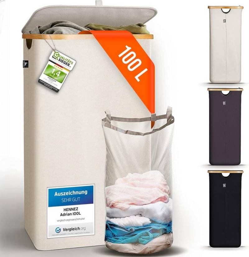 HENNEZ Wäschekorb mit Griff aus Bambus, 100 l – Wäschekorb mit Deckel, Dunkelgrau HENNEZ Wäschekorb mit Griff aus Bambus, 100 l – Wäschekorb mit Deckel, Dunkelgrau von HENNEZ