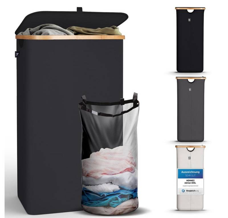 HENNEZ Wäschekorb mit Griff aus Bambus, 100 l – Wäschekorb mit Deckel, Dunkelgrau HENNEZ Wäschekorb mit Griff aus Bambus, 100 l – Wäschekorb mit Deckel, Dunkelgrau von HENNEZ