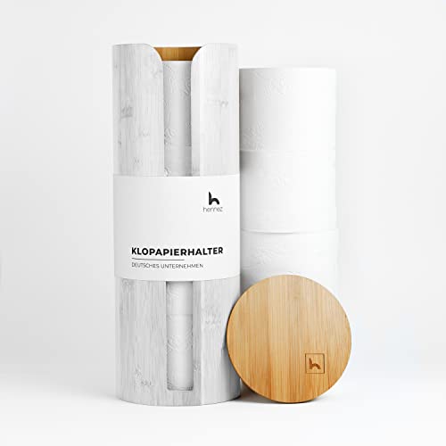 Hennez Toilettenpapier Aufbewahrung aus Bambus mit Deckel - Klopapier Aufbewahrung - Ersatzrollenhalter Toilettenpapier - Klorollenaufbewahrung für 4 Rollen - WC Papier Rollen Aufbewahrung Holz von HENNEZ