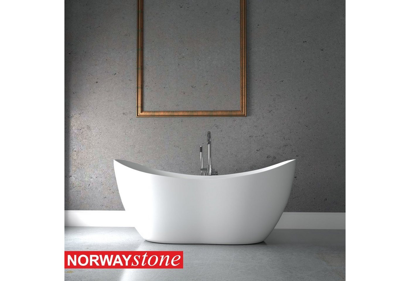 HENRY BAD Badewanne Badewanne Freistehend, Standbadewanne, Mineralguss / Solid Surface / Gussmarmor/NORWAYstone, Capo I, Matt Weiß, 1570 x 680 x 630 mm von HENRY BAD