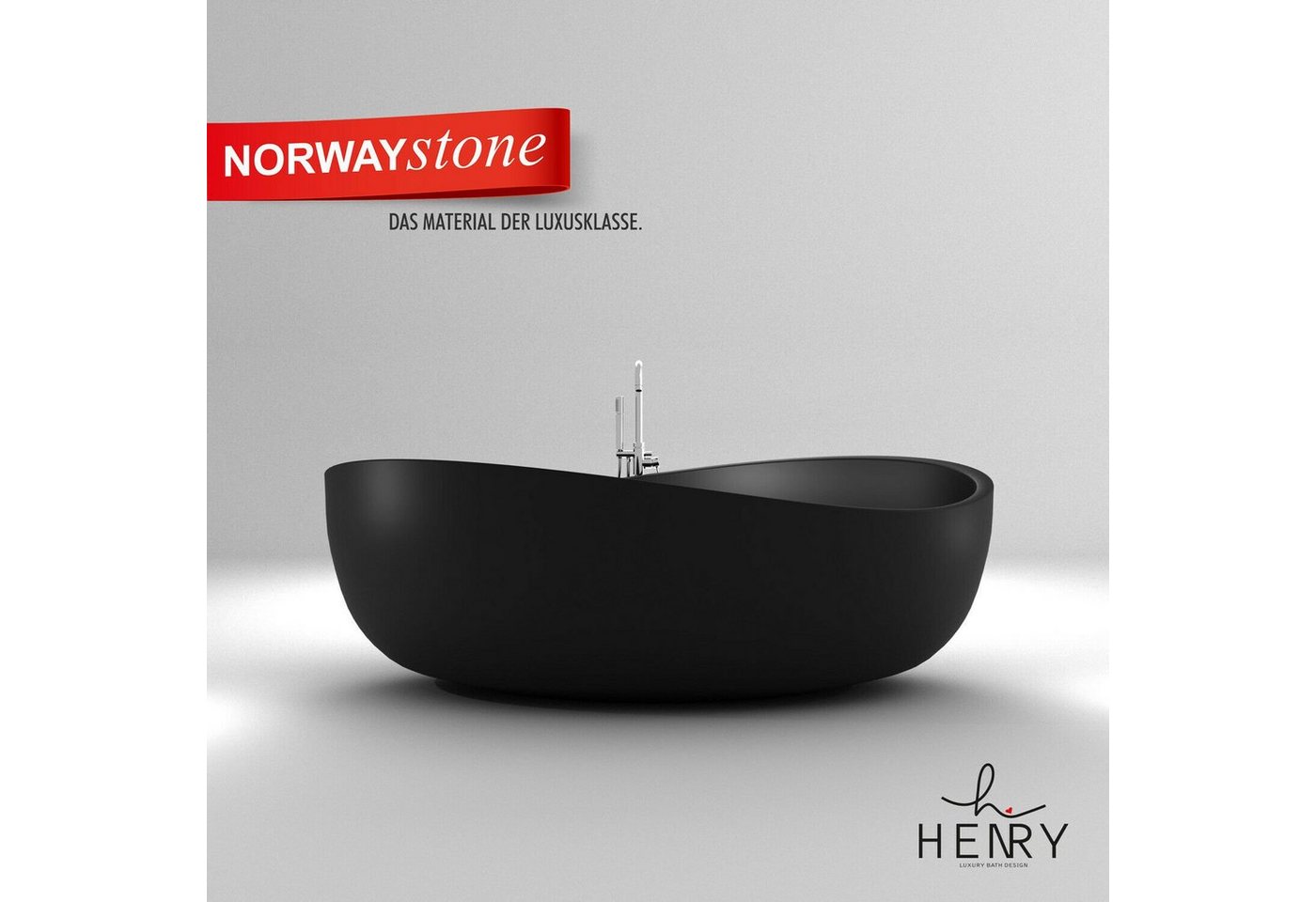 HENRY BAD Badewanne Freistehende Badwanne, Standbadewanne, Mineralguss / Solid Surface / Gussmarmor/NORWAYstone, Lido, Matt Schwarz, 1705 x 1100 x 620 mm von HENRY BAD