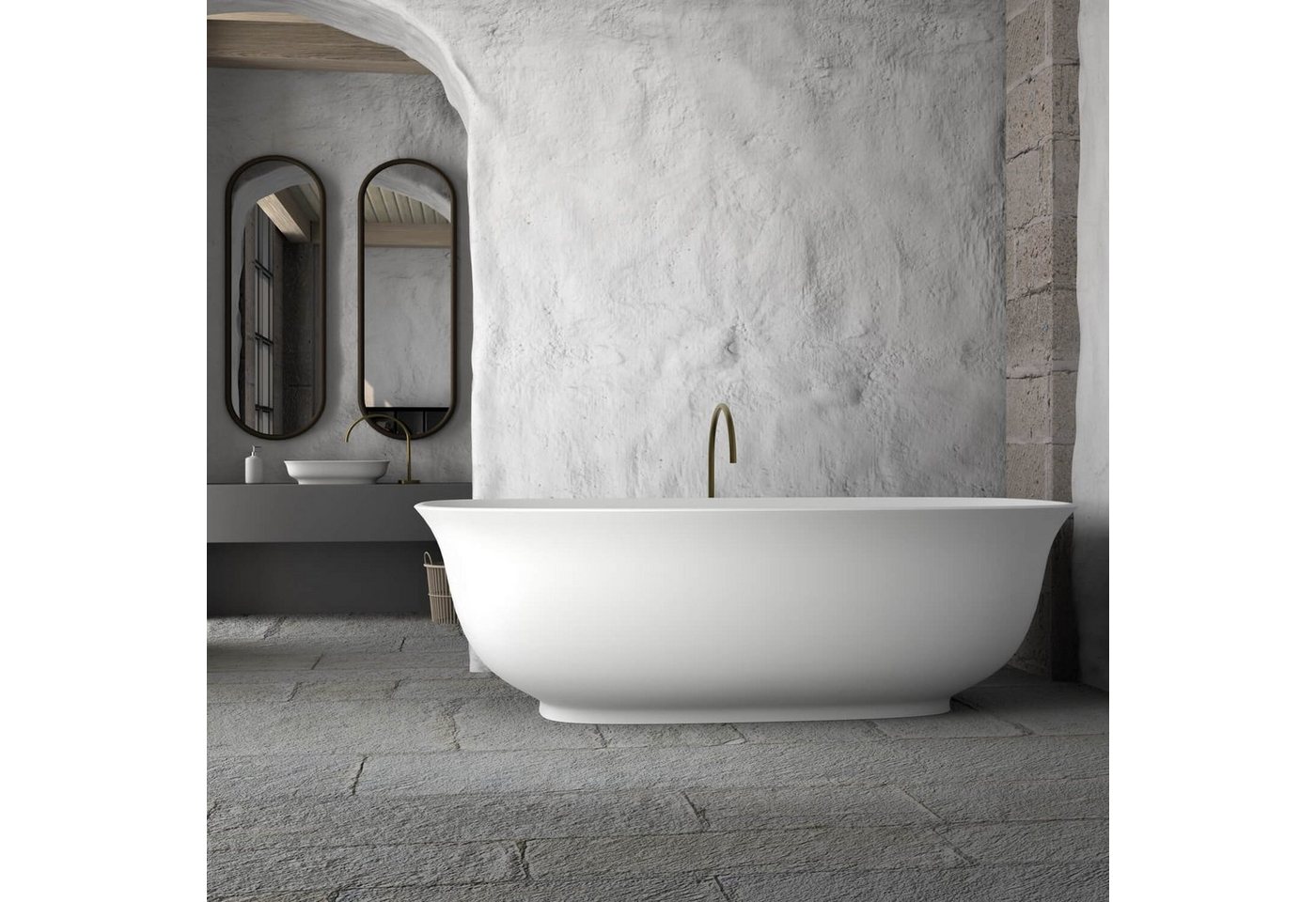 HENRY BAD Badewanne Freistehende Badwanne, Standbadewanne, Mineralguss / Solid Surface / Gussmarmor/NORWAYstone, Vito, Matt Schwarz, 1680 x 860 x 515 mm« von HENRY BAD