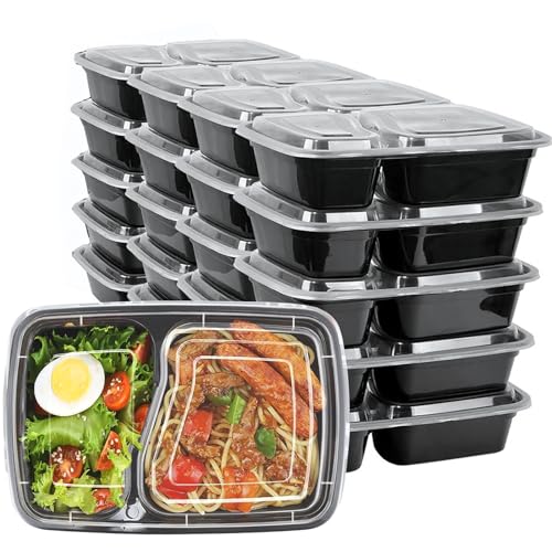 HENSHOW 2 Fach Meal Prep Container mit 20er, 1000ML Prämie Wiederverwendbar BPA Free Lunchbox mit Deckel, Mikrowelle, Gefrierschrank, Spülmaschinenfest von HENSHOW