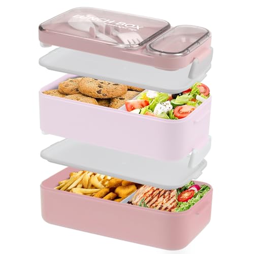 HENSHOW Bento Box Erwachsene Lunch Box, Bento Lunch Box Für Erwachsene Auslaufsicher, 2 Schicht Bento Imbiss Box Set, Niedlich Bento Box Lunch Containers, Mikrowellengeeignet, BPA-frei, Rosa von HENSHOW