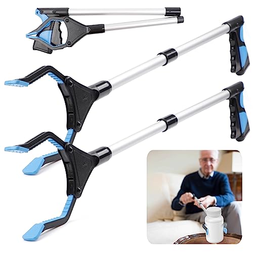 HENSHOW Greifzange für Senioren 2Pcs - Müllzange Greifzange Faltbare mit 360°Drehbarer Kopf - Greifer für Senioren mit Ergonomischer Griff für die Müllabfuhr, Armverlängerung Reacher[32inch] von HENSHOW