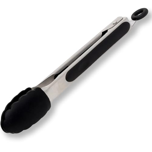 HENSSLERS® Grillzange Silikon [EDELSTAHL] - Küchenzange mit rutschfestem Griff - Hitzebeständige Silikonzange - Grill Zange Küche - Kochzange geeignet als Fleischzange - Grillzange Edelstahl (34,5cm) von HENSSLERS