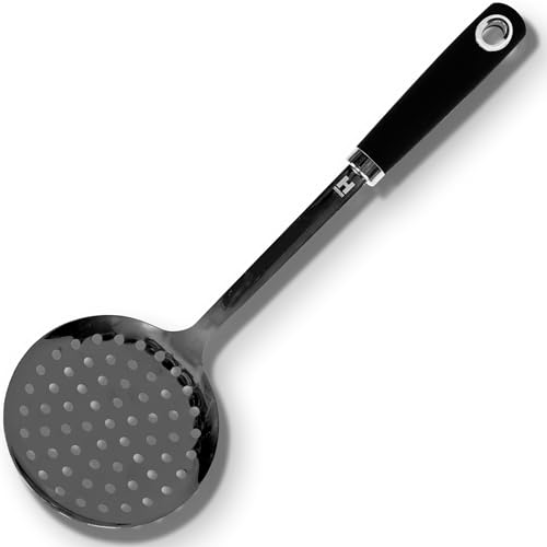 HENSSLERS® Schaumlöffel Edelstahl [MIT SCHWARZER TITANBESCHICHTUNG] - Schaumkelle Edelstahl - Abseihlöffel zum Abschöpfen, Abseihen oder Servieren von Speisen - Sieblöffel - Spülmaschinengeeignet von HENSSLERS