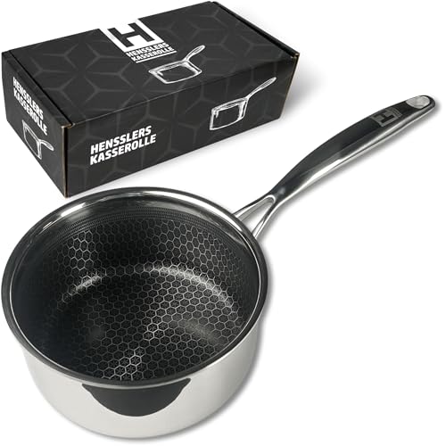 HENSSLERS® Stielkasserolle 16cm [ALLE HERDARTEN] - Saucepan aus Edelstahl - Stieltopf mit innovativer Keramikbeschichtung + Antihaftwirkung - Kochtopf klein - Mini Topf - Kasserolle Induktion geeignet von HENSSLERS
