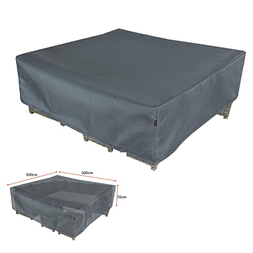 HENTEX Abdeckung für Gartenmöbel, Abdeckung Schutzhülle, Gartentische Abdeckplane, wasserdichtes, Atmungsaktives, Schutzhülle für Outdoor Sofa Tisch Möbelsets, 300×300×H70 cm, Grau von HENTEX