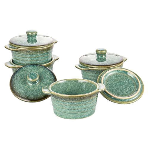 HENXFEN LEAD Mini Cocottes aus Steinzeug, 230ml Auflaufförmchen Souffle Förmchen mit Deckel, 4er-Set Kleine Auflaufform Creme Brulee Schälchen, Glänzend Grün HENXFEN LEAD Mini Cocottes aus Steinzeug, 230ml Auflaufförmchen Souffle Förmchen mit Deckel, 4er-Set Kleine Auflaufform Creme Brulee Schälchen, Glänzend Grün von HENXFEN LEAD