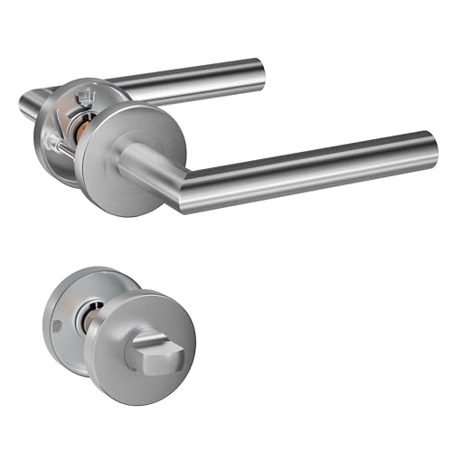 HENYIN 1 Packung Türdrückergriff aus Edelstahl mit Badezimmerknopf, Einstecktürschlossgriff, Farbe Silber (SO2-103BK) von HENYIN