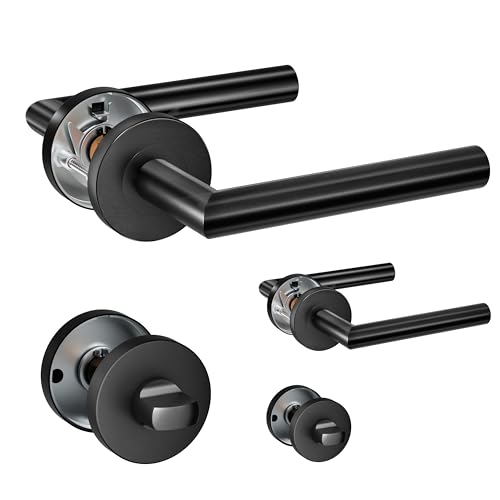 HENYIN 2er-Pack Türdrückergriffe aus Edelstahl mit Badezimmerknauf, Einstecktürschlossgriff, Farbe: Schwarz (SO2-103BK-B-2) von HENYIN