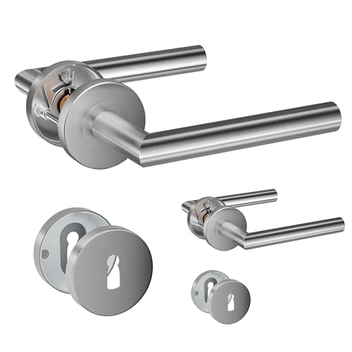 HENYIN 2er-Pack Türdrückergriffe aus Edelstahl mit Schlüsselloch-Rosette, Einsteckschlossgriff, Farbe Silber (SO2-103K-2) von HENYIN