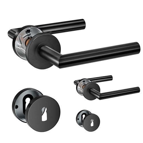 HENYIN 2er-Pack Türdrückergriffe aus Edelstahl mit Schlüsselloch-Rosette, Einsteckschlossgriff, Farbe: Schwarz (SO2-103K-B-2) von HENYIN