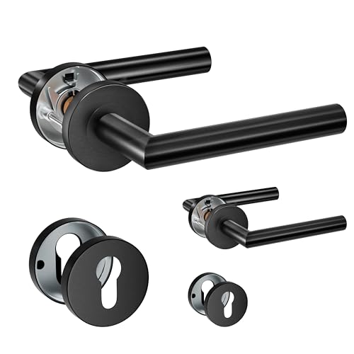 HENYIN 2er-Pack Türdrückergriffe aus Edelstahl mit Zylinderloch-Rosette, Einsteckschlossgriff, Farbe: Schwarz (SO2-103C-B-2) von HENYIN