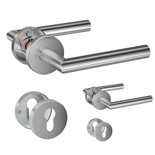 HENYIN 2er-Pack Türdrückergriffe aus Edelstahl mit Zylinderloch-Rosette, Einstecktürschlossgriff, Farbe Silber (SO2-103C-2) von HENYIN