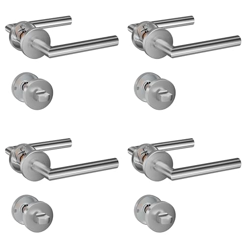 HENYIN 4er-Pack Türdrückergriffe aus Edelstahl mit Badezimmerknauf, Einstecktürschlossgriff, Farbe Silber (SO2-103BK-4) von HENYIN