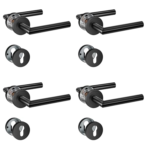 HENYIN 4er-Pack Türdrückergriffe aus Edelstahl mit Zylinderloch-Rosette, Einsteckschlossgriff, Farbe: Schwarz (SO2-103C-B-4) von HENYIN