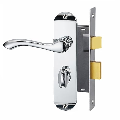 HENYIN Badezimmertürschloss-Set aus poliertem Chrom, Dornmaß 45 mm (nur Türen mit Linksanschlag) (Z01-BK-45-L) von HENYIN