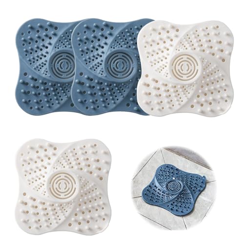 HEOUCH 4 Stück Abflusssieb Silikon, Abflusssieb Dusche Haare, Quadratisch Abflusssieb Haarfänger, Wiederverwendbar, Geeignet für Duschräume, Toiletten, Küchen Abfangen von Haaren und Schmutz von HEOUCH