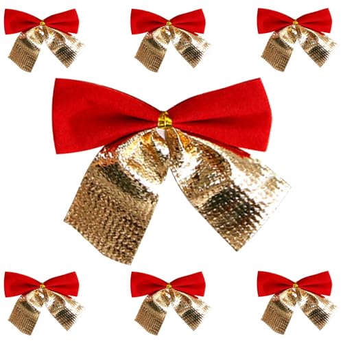 HEOUCH 48 Stück Weihnachtsdekoration Samtschleifen, Weihnachtsschleifen, Weihnachtsbogen Schleifen, 5cm Gold Rot Silber Schleife, für Weihnachtsbaum Hängende Dekoration, Weihnachtskranz (Stil B) von HEOUCH