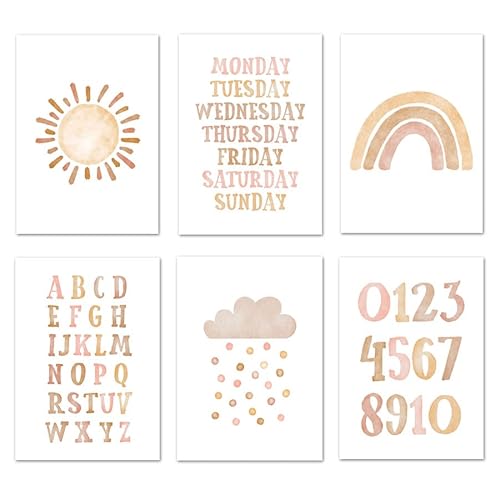 EasyLife Kinderzimmer ABC Lernposter, Cartoon Regenbogen Bild, Babyzimmer Dekoration Poster, rahmenloses Bild (21x30cm, A4) set1 von HEPENG