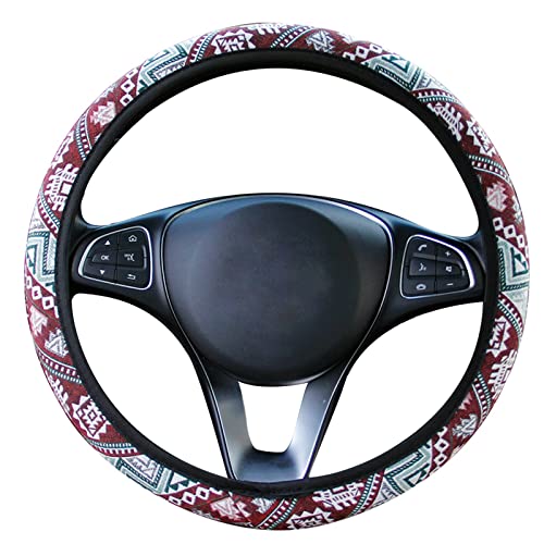 HEPVET Lenkradschoner 37-38 cm Auto Lenkradbezug Boho Baumwolle Verschleißfest Geprägt Ohne Innenring Gummiband Autogriffabdeckung Lenkrad Abdeckung (Color : Red Green) von HEPVET