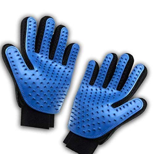 HEQUN 2 Pcs Profi Fellpflege-Handschuh, Haustier Massagehandschuh für Pferde Hunde Katzen Entspannte Fellpflege Pet Grooming Gloves Striegel Bürsten (Blau) von HEQUN