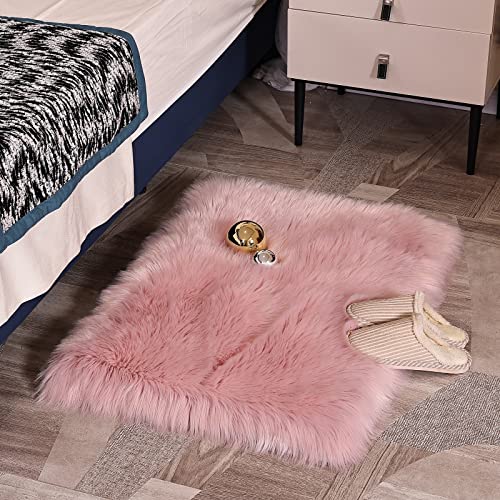 HEQUN Lammfell-Teppich Kunstfell Schaffell Imitat | Wohnzimmer Teppiche Flauschig Lange Haare Fell Optik Gemütliches Schaffell Bettvorleger Sofa Matte (60 x90cm, Rosa) von HEQUN