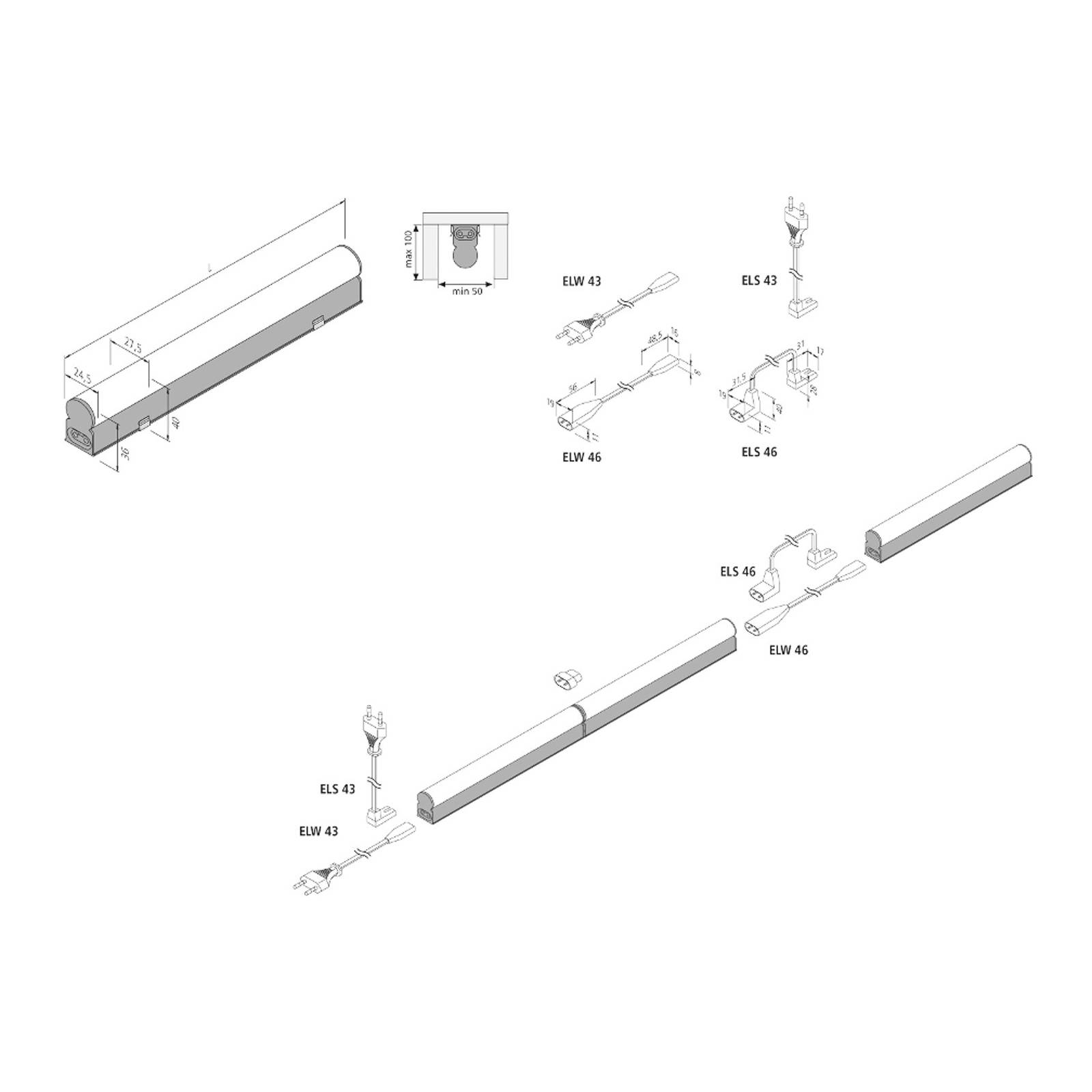 LED-Lichtleiste EcoLite F HO Anbau, 4.000K, 60cm von Hera