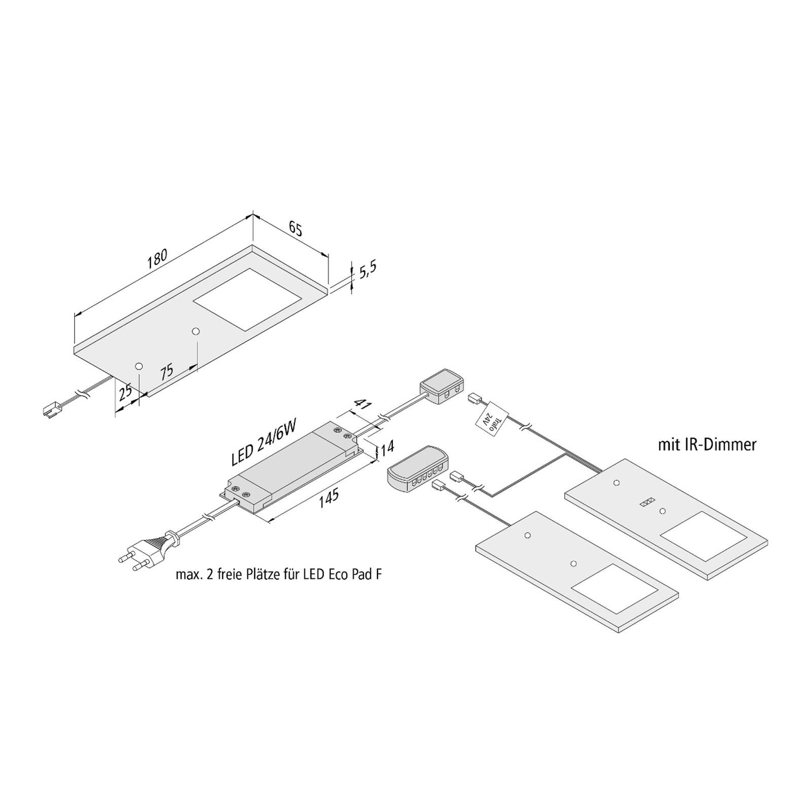 LED-Unterbaulampe Eco-Pad F 2x-Set 4.000K schwarz von Hera