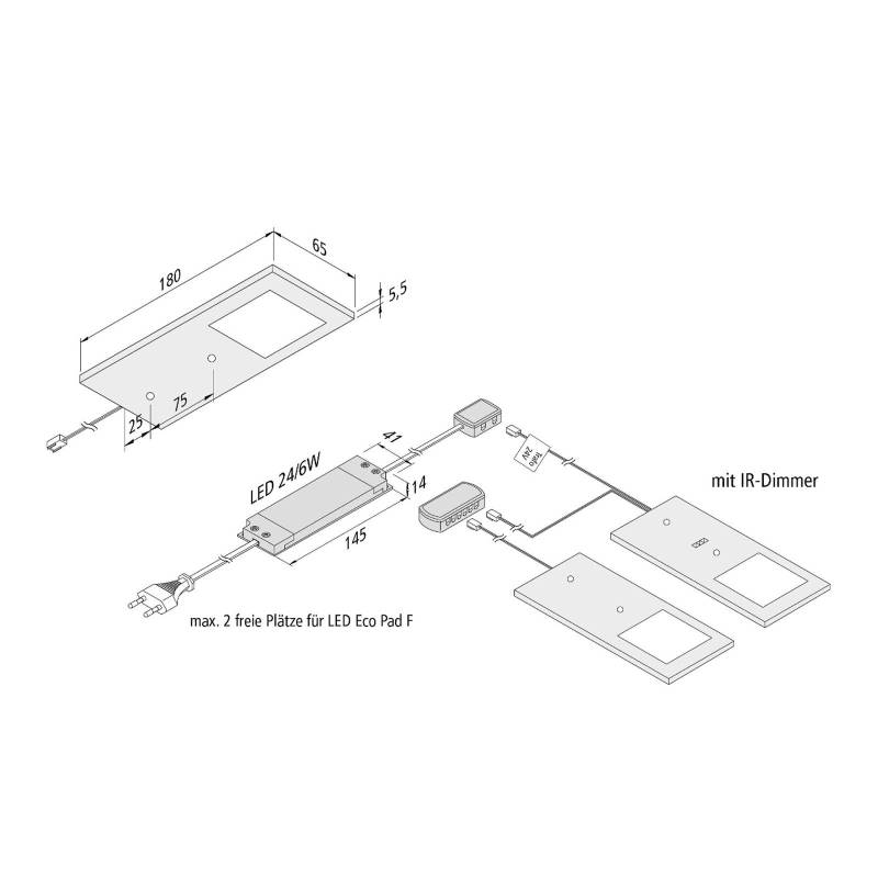 LED-Unterbaulampe Eco-Pad F 2x-Set 4.000K schwarz von Hera