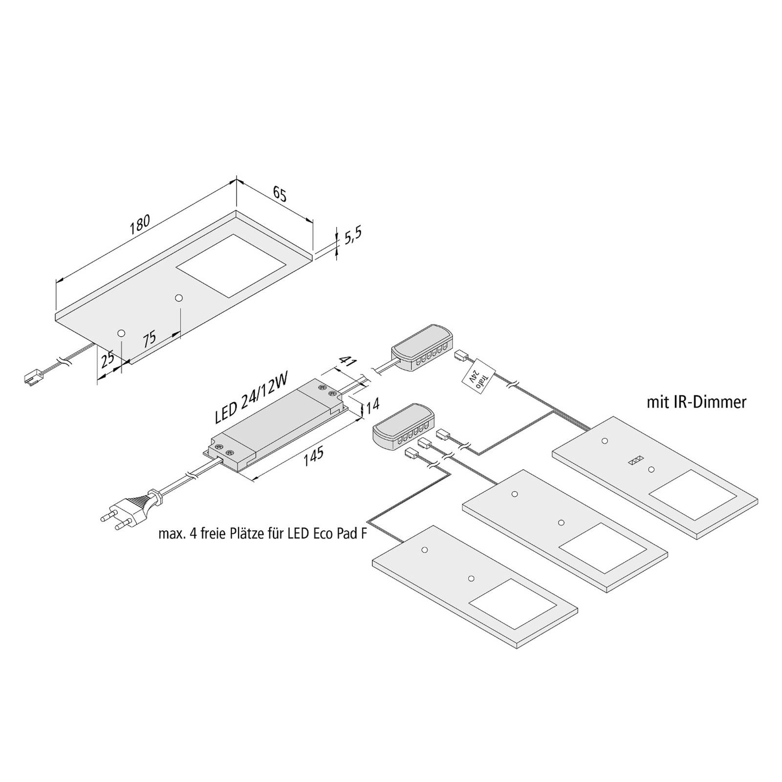 LED-Unterbaulampe Eco-Pad F 3x-Set 3.000K schwarz LED-Unterbaulampe Eco-Pad F 3x-Set 3.000K schwarz von Hera