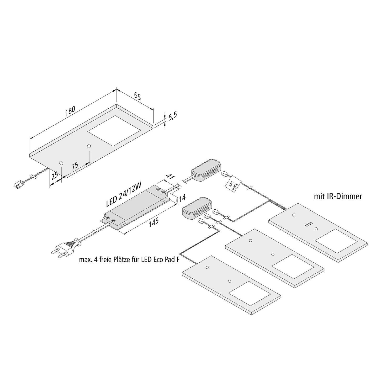 LED-Unterbaulampe Eco-Pad F 3x-Set 4.000K schwarz von Hera