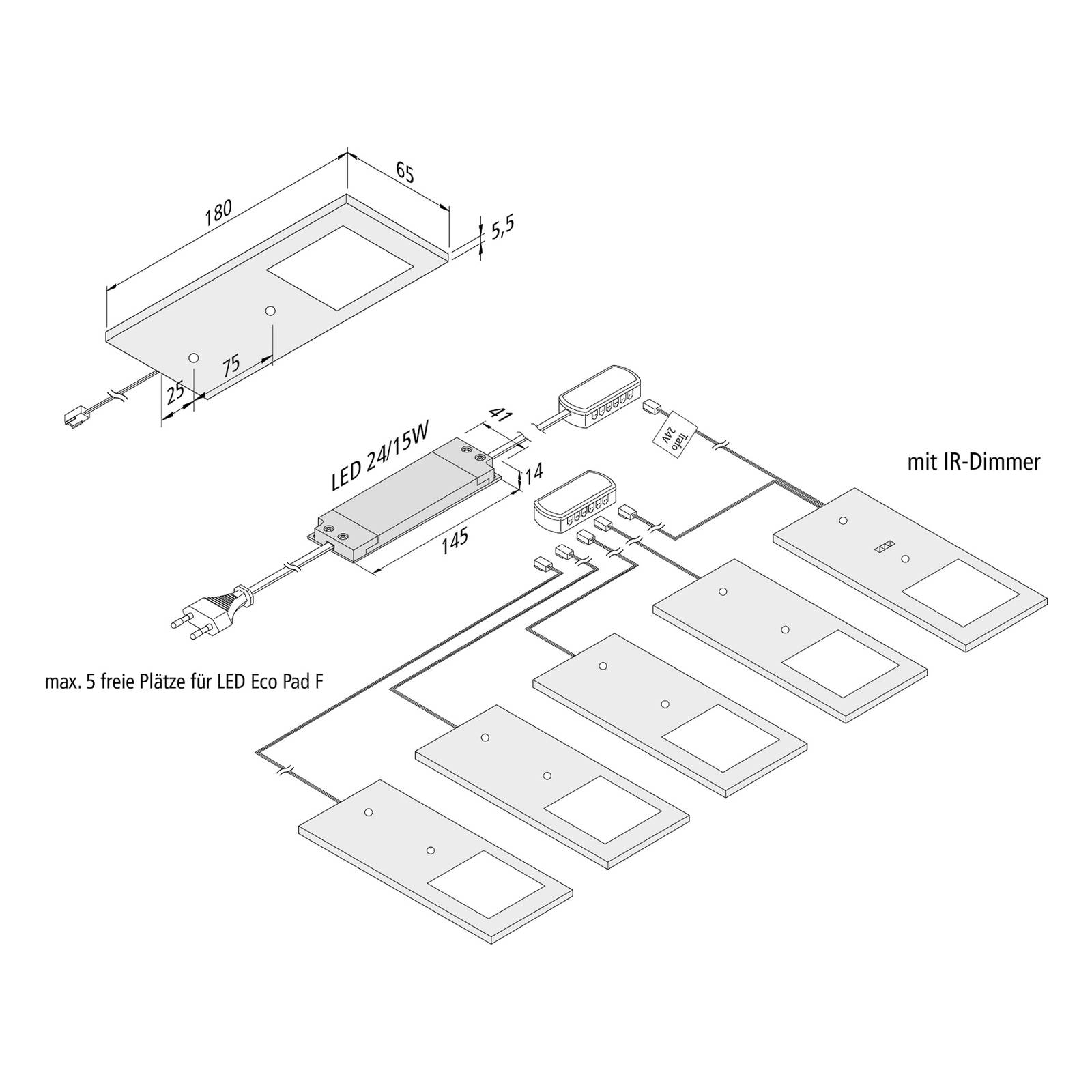 LED-Unterbaulampe Eco-Pad F 5x-Set 4.000K schwarz von Hera