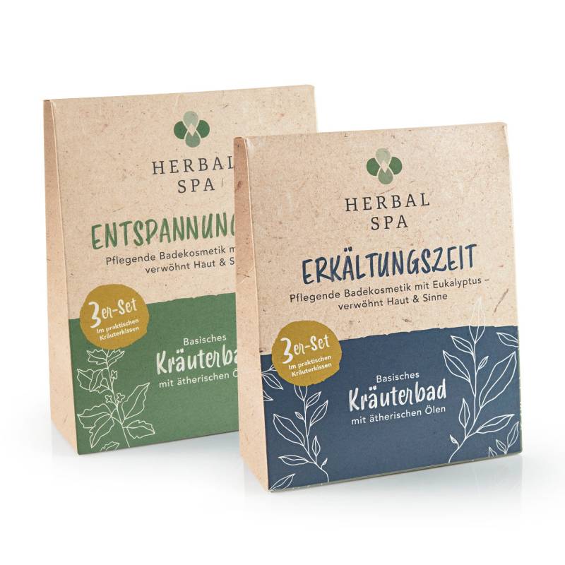 Basisches Kräuterbad mit ätherischen Ölen - Erkältungszeit & Entspannungszeit - 6er-Set (6x 100 g) von HERBAL SPA