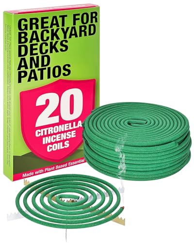 Citronella Räucherspirale – Jede Spule hält 8 Stunden – geeignet für Outdoor-Camping, Terrasse, Wandern usw. (2er-Pack enthält 20 Spulen und 2 Spulenständer) von HERBTALE