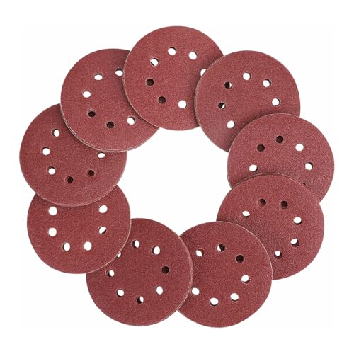100pcs 5 Zoll 8 Löcher Schleifscheiben, runde Sandpapierpolierscheiben Haken und Loop 60/80/100/120/240 Körnchen -Sandpapierpolster von HERCHR