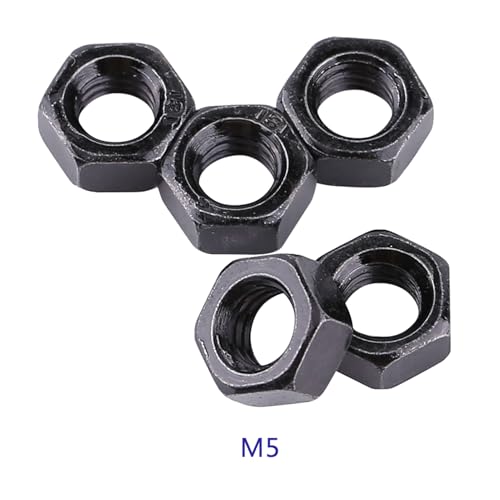 100pcs Sechskantmutter, Carbon -Stahl -Sechskantantrieb, metrische Sechskantes Hex -Nuss schwarz, kleine Nüsse, rechte Hand, Ersatzmutter (M5) von HERCHR