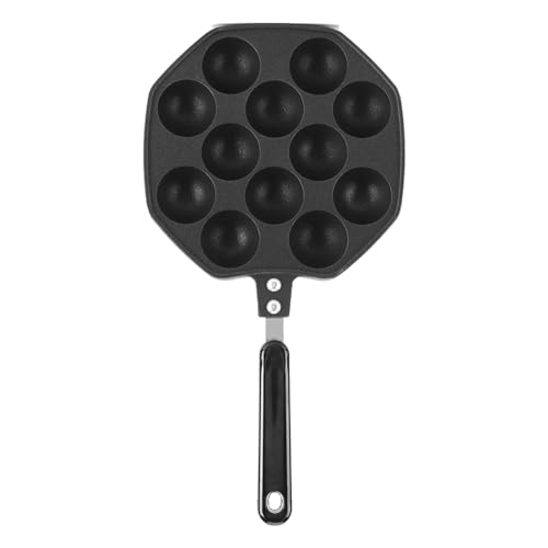 Takoyaki Grill Pan, Poffertjes Pfanne Cast Iron Pan Crepes Maker, Crepe Pfanne, Pfannkuchen Maker Backform 12 Löcher, Non-Stick Octopus Grill Tray Octopus Ball von HERCHR