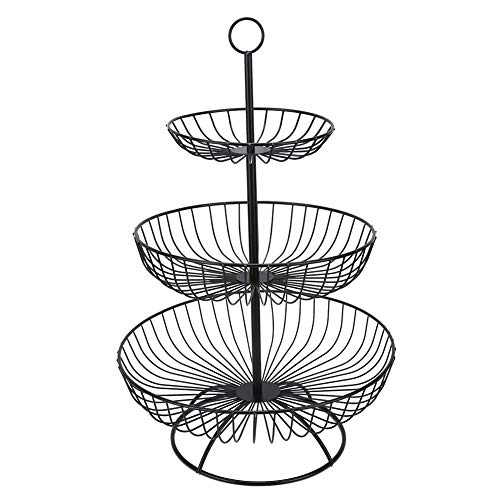 3 Tier Draht Obstkorb Ständer, Metall Tiered Obstkorb Obsthalter Obstschale Servierkorb für Obst Gemüse Snacks(Schwarz) von HERCHR