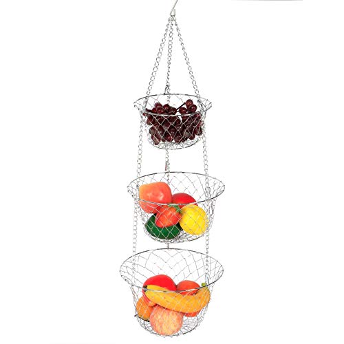 3-Tier Hanging Fruit Basket, Draht Hanging Basket Organizer Küche Drahtkörbe für die Organisation von Obst Gemüse 31,5 Zoll von HERCHR