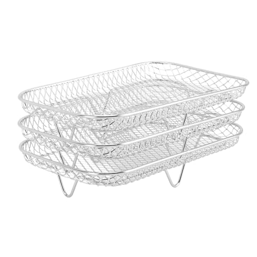 3pcs Air Fryer Rack Set 304 Edelstahl -Stapel -Dehydrator Rack Multi -Layer -Backgrillzubehör, nur für Luftbraten in innerer Größe> 8Zoll geeignet (Rechteckig) von HERCHR