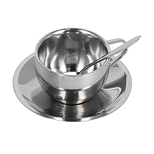 3pcs Edelstahl Kaffeetasse Set, isolierte Doppelwand Tee -Milch Kaffeetassen mit Löffel und Untertasse, Espresso Latte Getränke Getränke Tassen (180 ml) von HERCHR