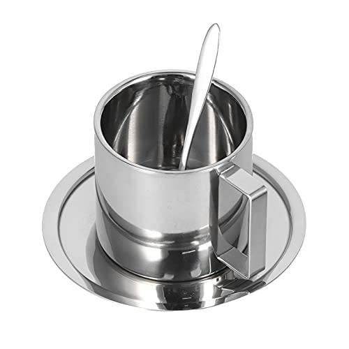 3pcs Edelstahl Kaffeetasse Set, isolierte Doppelwand Tee -Milch Kaffeetassen mit Löffel und Untertasse, Espresso Latte Getränke Getränke Tassen (280 ml) von HERCHR
