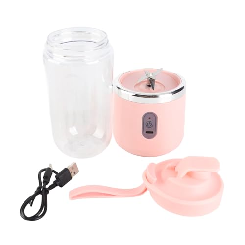 400 ml tragbarer Mixer, 40W USB -Ladung persönlicher Mixer Schnellem Mischung Leckschutz Handheld Electric Juicer Tasse für Obst -Gemüse Kaffee (Pink, 6blades, Deckel) von HERCHR