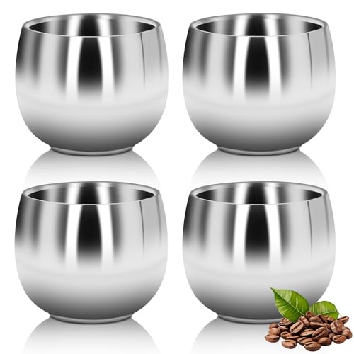 4pcs kleine Kaffeebecher Teebecher Milchbecher für Outdoor Camping Edelstahlbecher, 150ml Teetassen Espressotassen Doppelwandig Vakuumisoliert von HERCHR